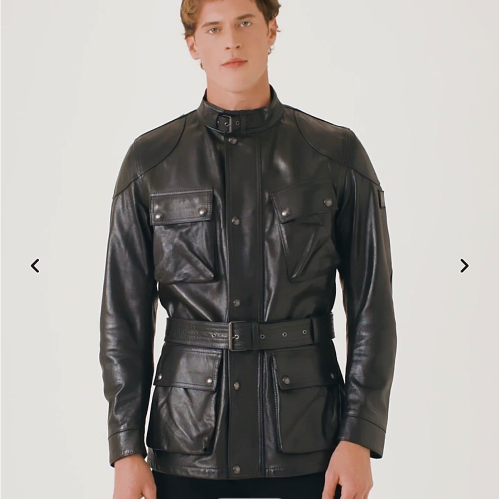 Belstaff Black Leather Military Jacket
